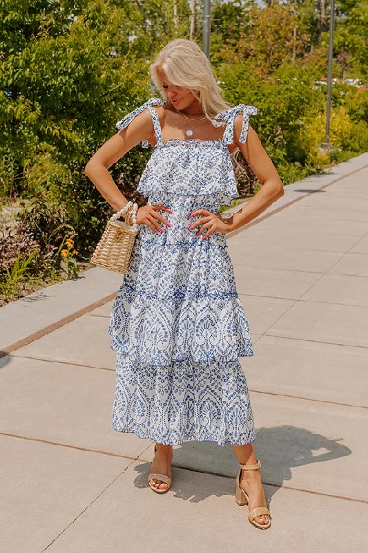 Printed Abstract Women Dress for a Modern and Artistic AppealBrilliant Bliss Tiered Eyelet Midi