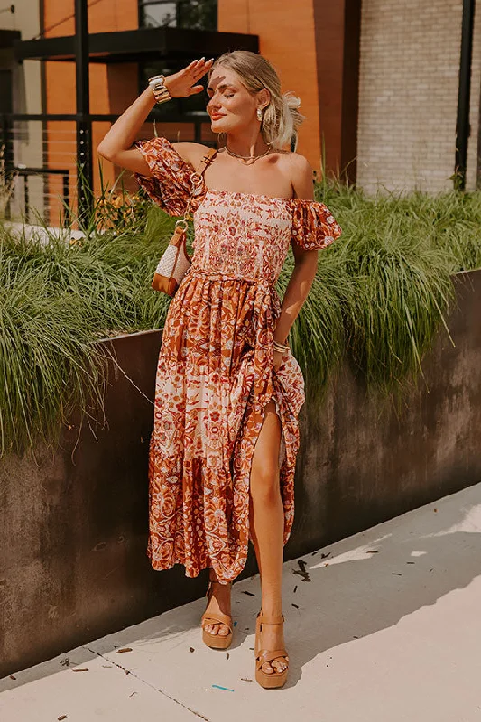 Maxi Women Dress with Floral Print for a Bohemian VibeChasing Sunsets Smocked Floral Midi