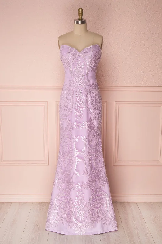 Wrap - Style Women Dress with Adjustable Fit for All Body TypesEdilma | Lilac Embroidered Gown