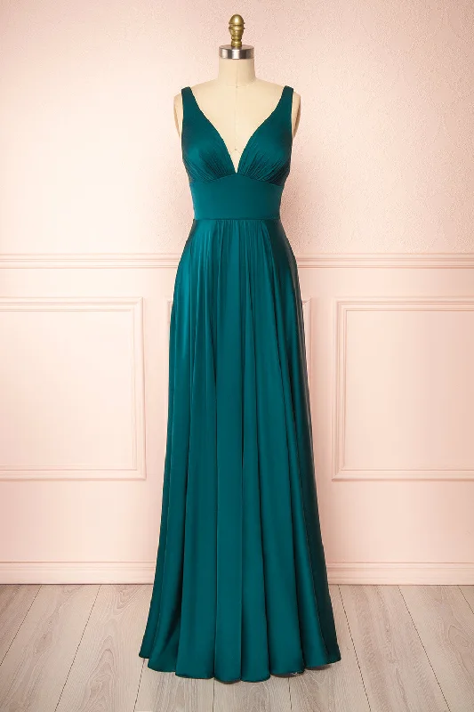 Plus Size Women Dress with a Flattering A - Line Cut for Comfort and StyleJohanie Emerald | Satin Maxi Dress