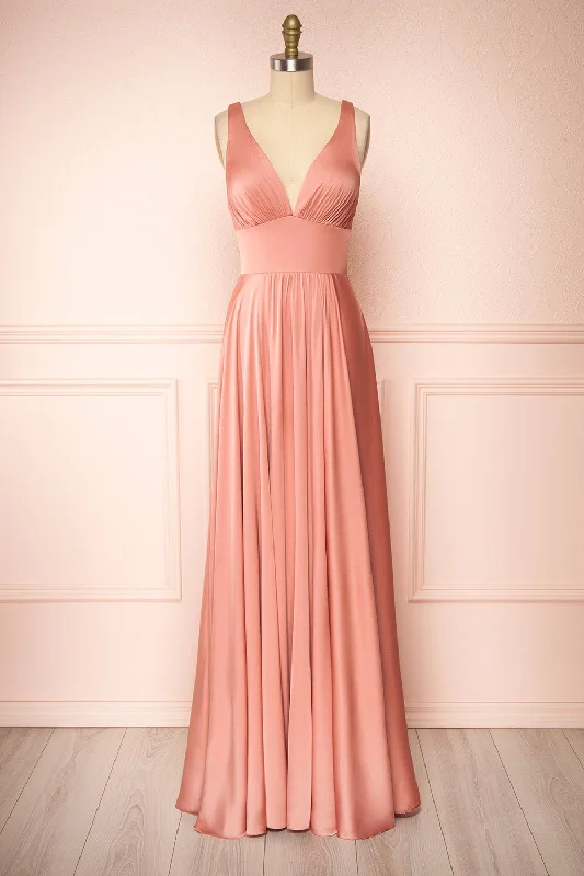 Ball Gown Women Dress with a Full Skirt for a Princess - like LookJohanie Pink | Satin Maxi Dress