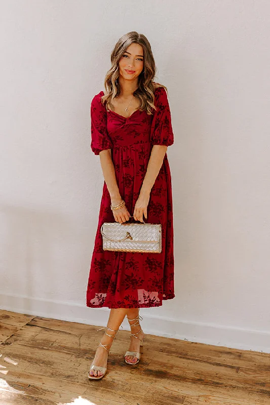 Sheath Women Dress with a Tailored Fit for a Professional LookMerlot Muse Velvet Burnout Midi