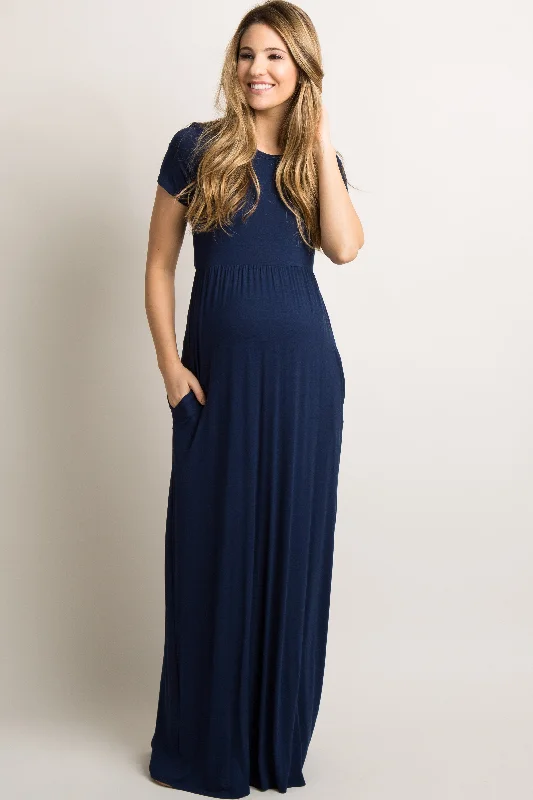 Little Black Women Dress with Sequins for a Glamorous Night OutNavy Blue Solid Side Pocket Maternity Maxi Dress