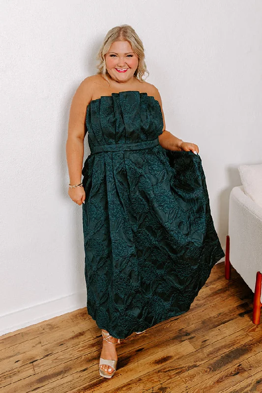 Ruffled Women Dress with Multiple Layers for a Playful and Girly StyleNight At The Gala Jacquard Midi in Dark Hunter Green Curves