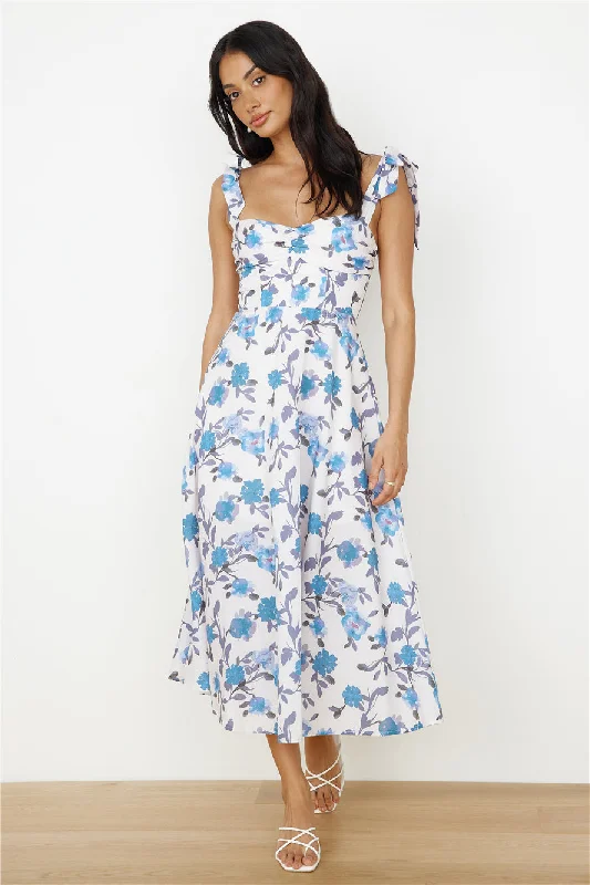 Printed Abstract Women Dress for a Modern and Artistic AppealOn The Roof Midi Dress Blue