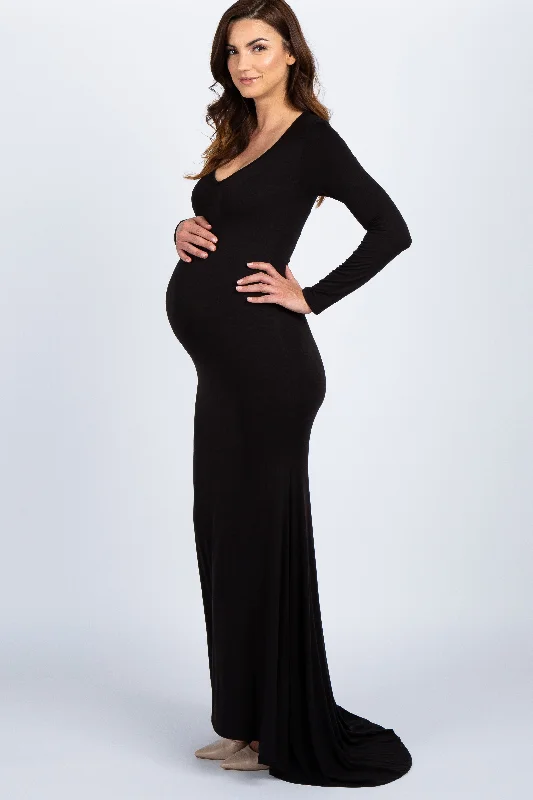 Sheath Women Dress with a Tailored Fit for a Professional LookPinkBlush Black Long Sleeve Photoshoot Maternity Gown/Dress