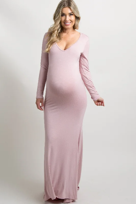 Wrap - Style Women Dress with Adjustable Fit for All Body TypesPinkBlush Pink Long Sleeve Photoshoot Maternity Gown/Dress