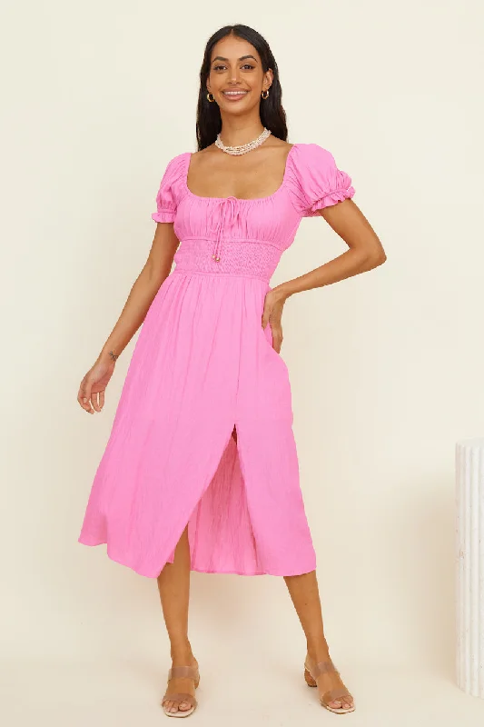 Strapless Women Dress with a Built - in Bra for Comfort and SupportSeaside Picnic Midi Dress Pink