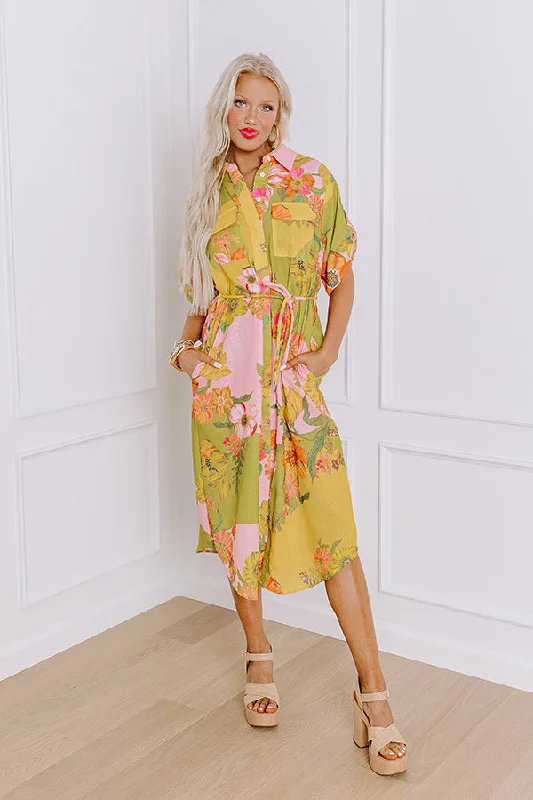 Pleated Women Dress with a Timeless and Elegant TextureSunny Day Stroll Floral Midi