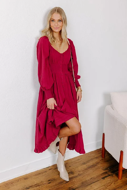 Sheath Women Dress with a Tailored Fit for a Professional LookSunset Views Button Down Midi in Wine