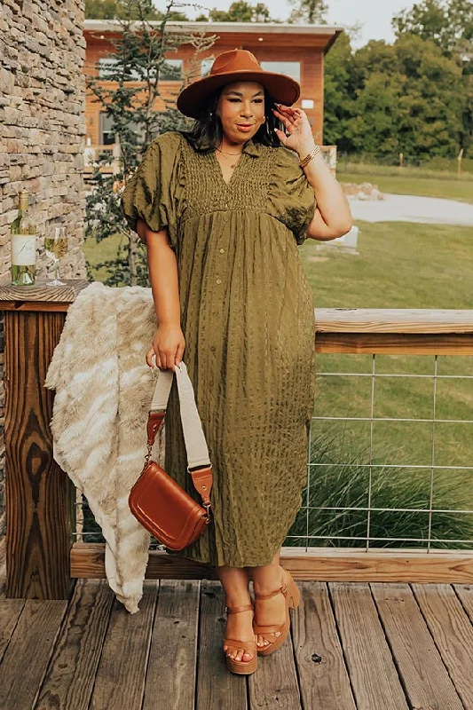 Off - the - Shoulder Women Dress for a Romantic and Feminine LookWine Tasting Ready Midi in Olive Curves