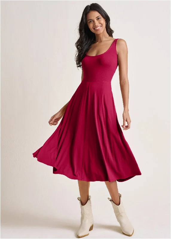 Halter Neck Women Dress to Show Off the Shoulders and NecklineMidi Dress With Pockets - Red