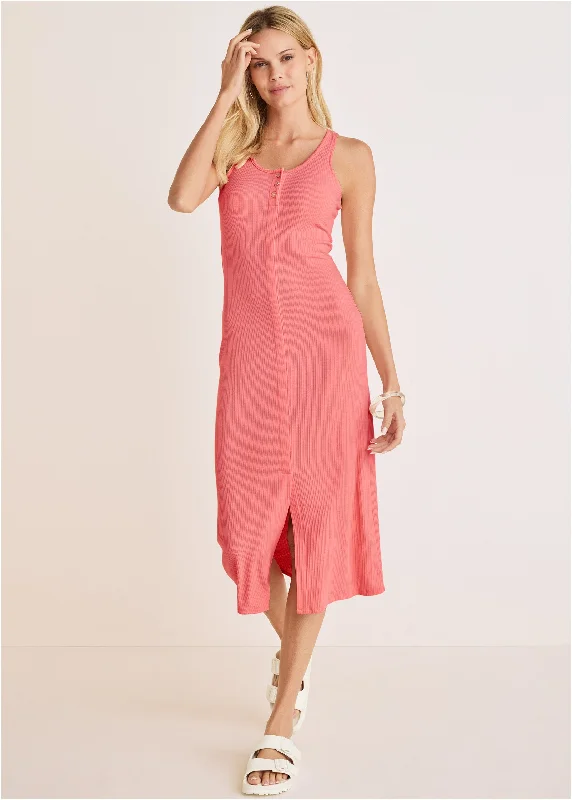 Strapless Women Dress with a Built - in Bra for Comfort and SupportHenley Midi Dress - Coral