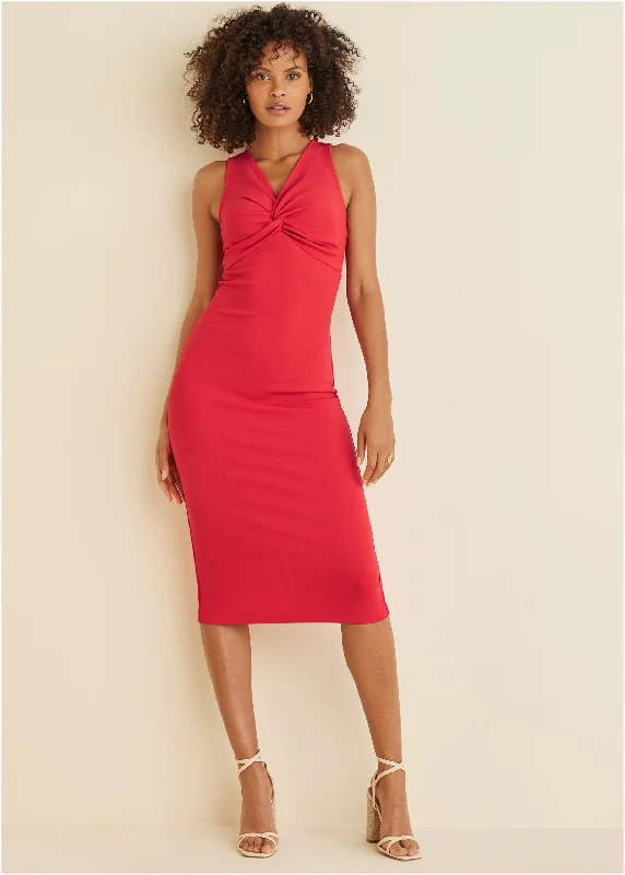 Mini Women Dress with a Short Hem for a Young and Trendy StyleTwist Front Midi Dress - Red