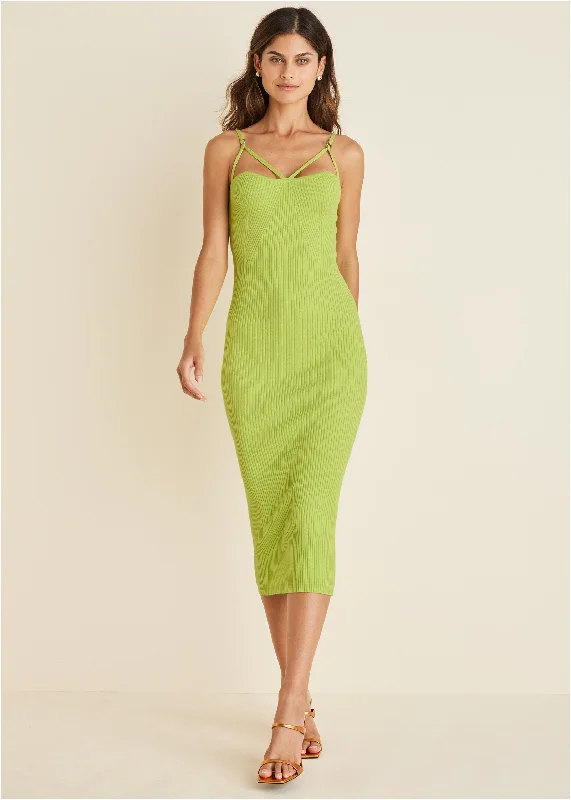 Halter Neck Women Dress to Show Off the Shoulders and NecklineStrappy Midi Dress - Lime