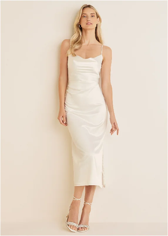 Empire Waist Women Dress to Accentuate the Bust and Conceal the WaistCowl Neck Slip Dress - Off White