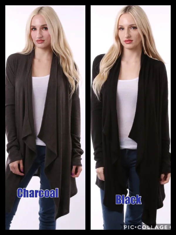 lightweight women cardigan for spring and fallBRUSHED CASHMERE OPEN CARDIGAN - Black or Charcoal