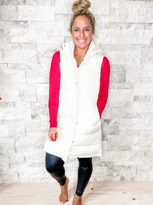 hooded women cardigan for added warmth and styleDream Chaser Puffer Vest in Ivory (S-XL)