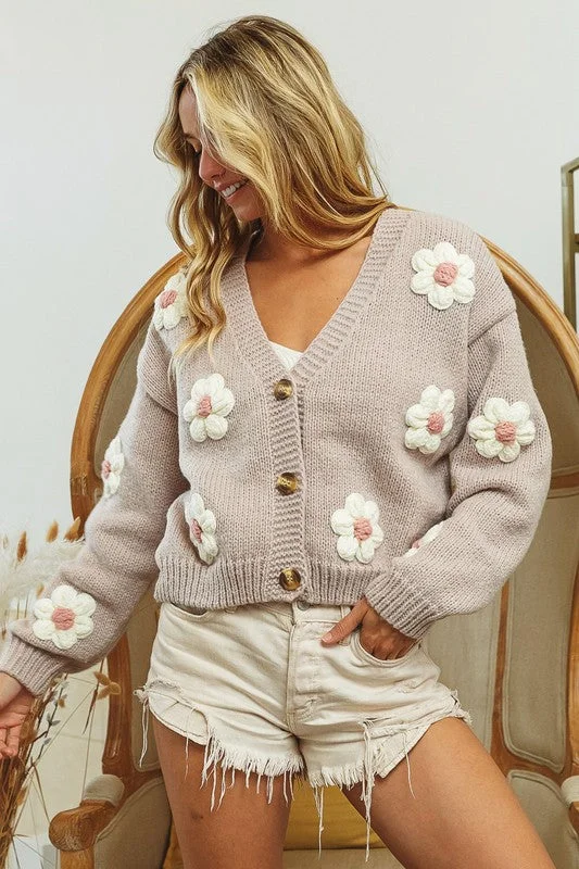 floral print women cardigan for a feminine touchGrowing On Me ~ Chunky Flower Cardigan