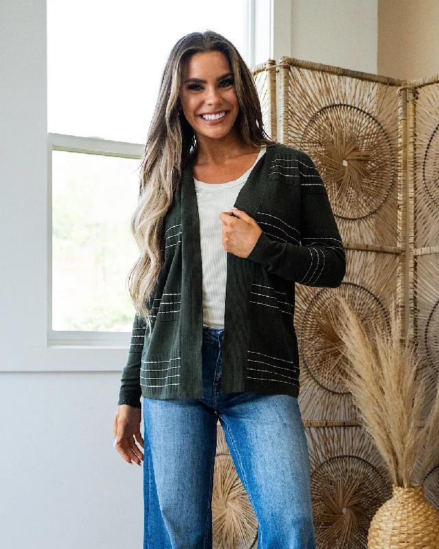 lightweight women cardigan for spring and fallNEW! Brittany Stitch Striped Open Front Cardigan - Seaweed