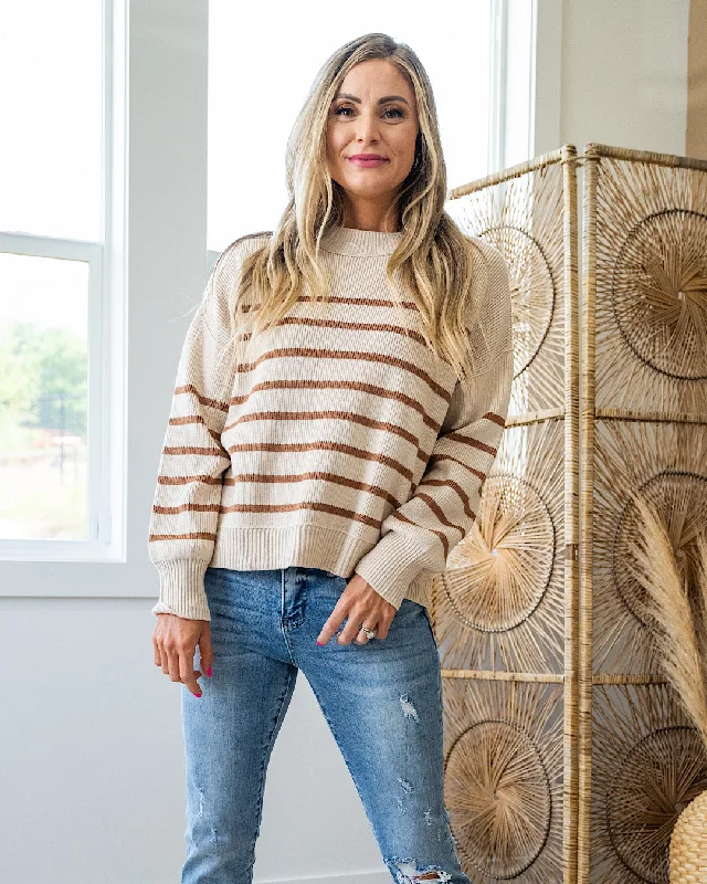 long length women cardigan with side slitsNEW! Sydney Chunky Ribbed Striped Sweater - Oatmeal