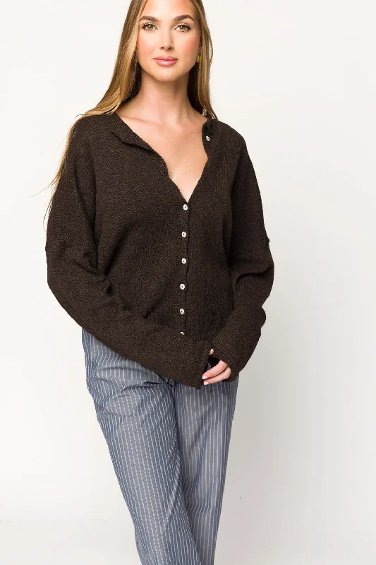 ribbed women cardigan with a classic texturePiper Cardigan in Chocolate