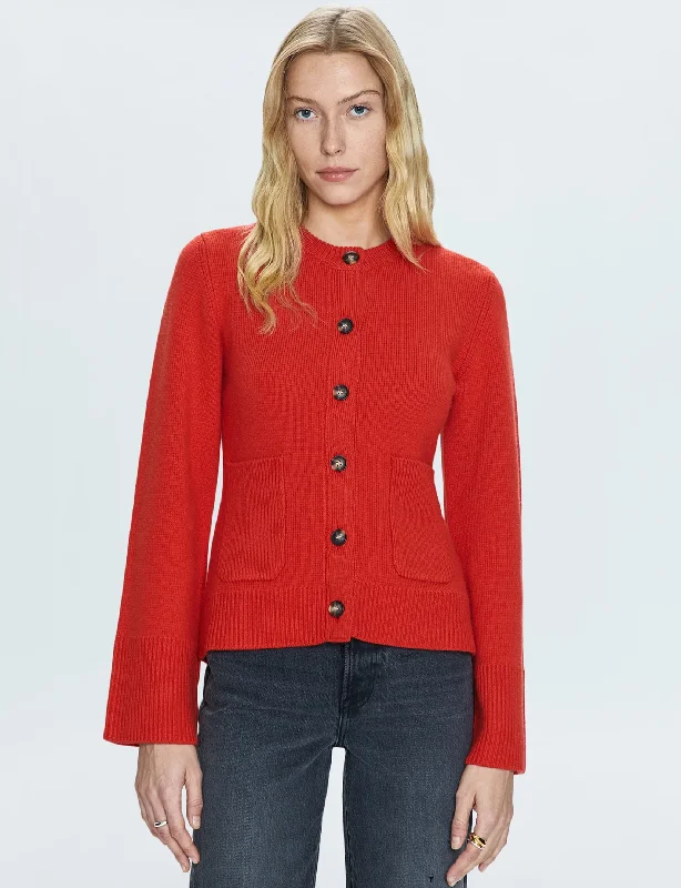 hand knitted women cardigan with artisanal charmDani Cardigan, Rouge