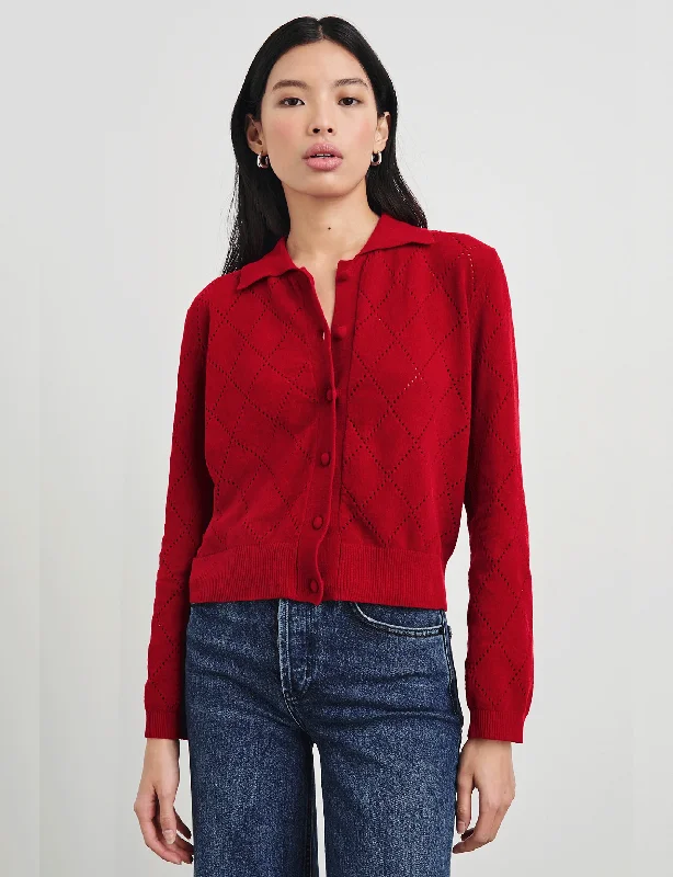 boyfriend style women cardigan for a relaxed fitSimone Velvet Sweater, Red