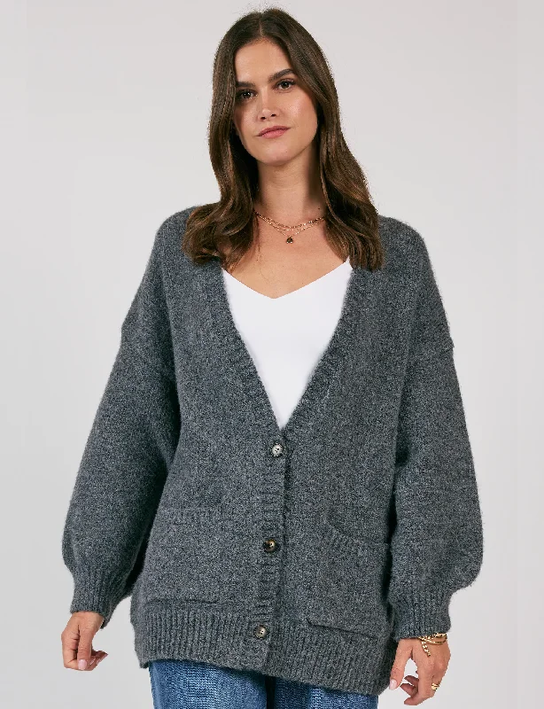 long length women cardigan with side slitsBreathe In Oversized Cardi, Charcoal