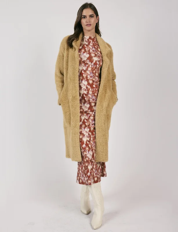 oversized women cardigan for a trendy and cozy lookExile Faux Fur Coat, Tan