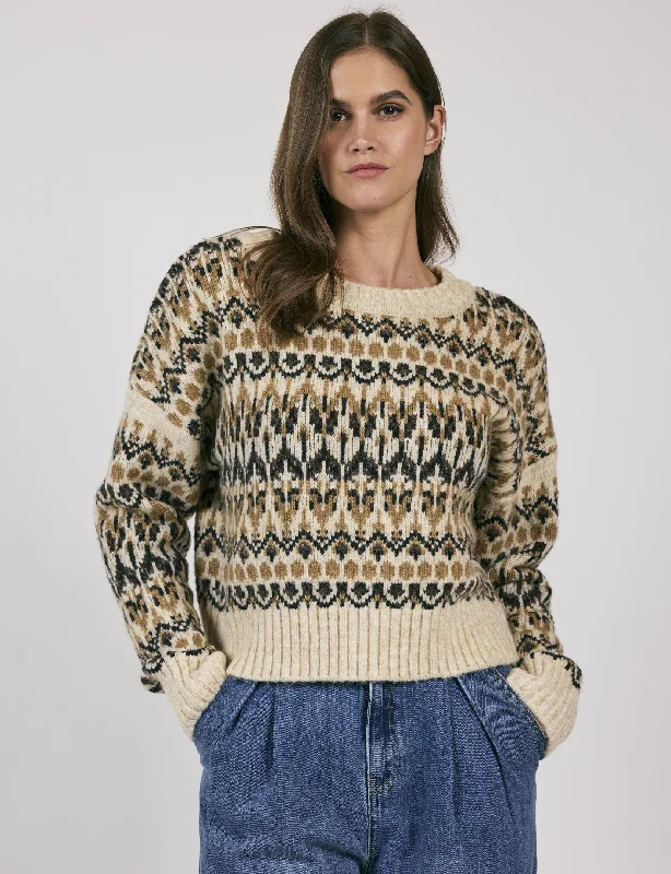 v neck women cardigan to elongate the necklineRural Nordic Pullover, Multi Pattern