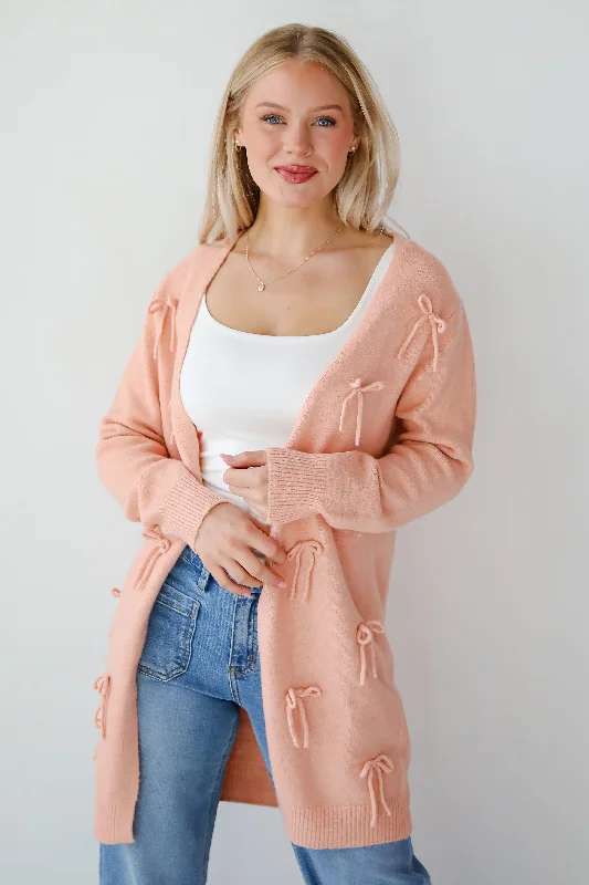 open front women cardigan for easy stylingTrendy Potential Blush Bow Sweater Cardigan