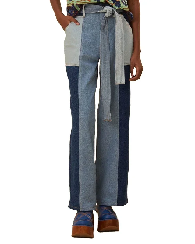 Tie Waist Patch Denim Pants