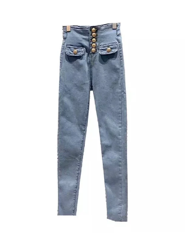 High Waisted Buttoned Denim Pants