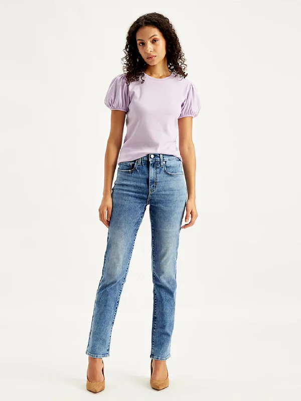 Ripped women jeans for a rebellious and fashion - forward styleWomen's High Rise 724 Slim Straight Fit Indigo Jeans