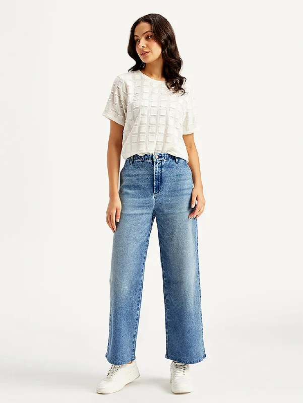 Wide - leg women jeans for a modern and relaxed vibeWomen's High Rise Blue Wide Leg Jeans