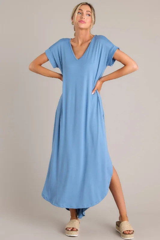 Strapless Women Dress with a Built - in Bra for Comfort and SupportAlways The Same Thing Slate Blue Dress