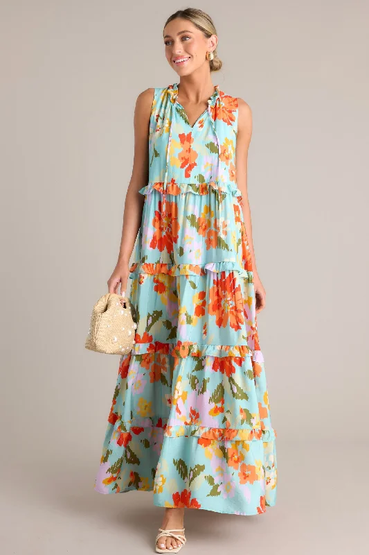 Shift Women Dress with a Simple and Classic Design for Everyday WearBlossom Breeze Sky Blue Multi Floral Maxi Dress