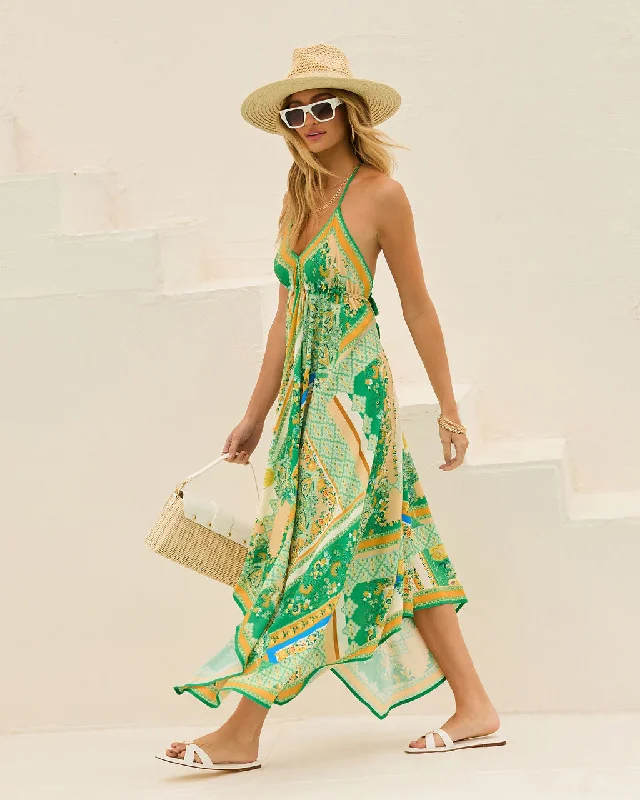 Sleeveless Women Dress in Bright Colors for Summer PartiesGrasse Border Print Maxi Dress