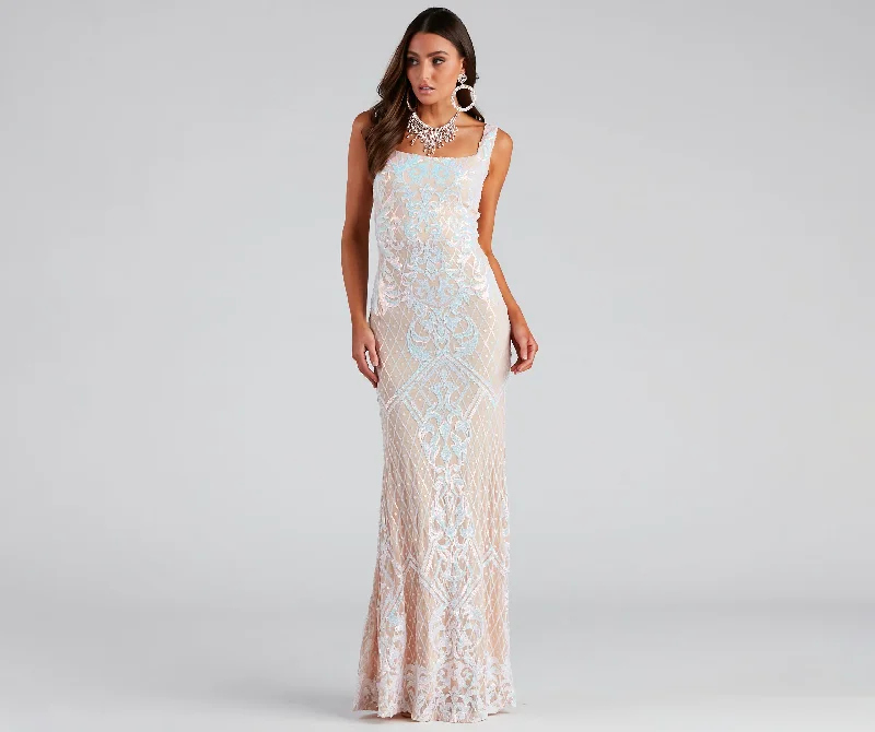 Ruffled Women Dress with Multiple Layers for a Playful and Girly StyleMicaela Formal Sequin Scroll Mermaid Dress