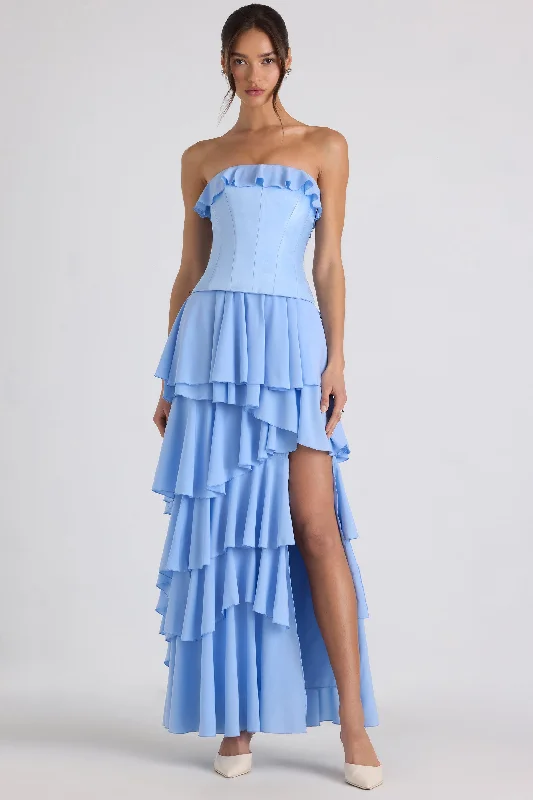 Halter Neck Women Dress to Show Off the Shoulders and NecklineTiered Corset Gown in Sky Blue