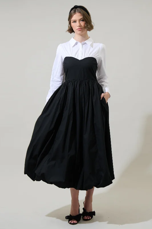 Pleated Women Dress with a Timeless and Elegant TextureStori Collared Long Sleeve Maxi Dress