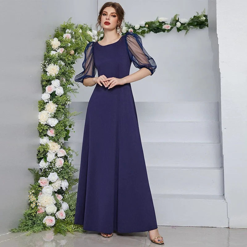 Halter Neck Women Dress to Show Off the Shoulders and NecklineVoile Round Neck Half Sleeve Maxi Dress