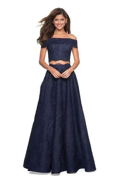 Lace - Embellished Women Dress for an Elegant and Sophisticated AppearanceLa Femme - 27028 Two-Piece Off Shoulder Scalloped Lace Gown