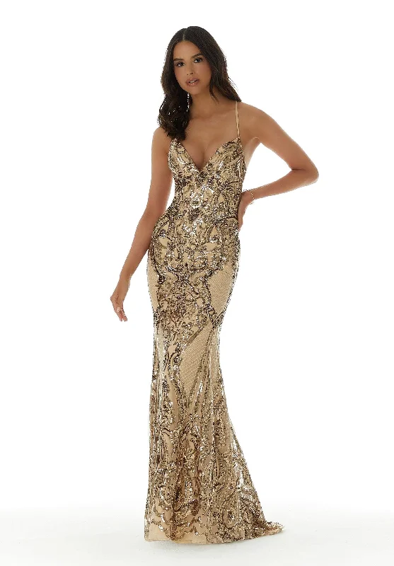 Mini Women Dress with a Short Hem for a Young and Trendy StyleMori Lee - 43032 Patterned Sequins on Net Prom Dress