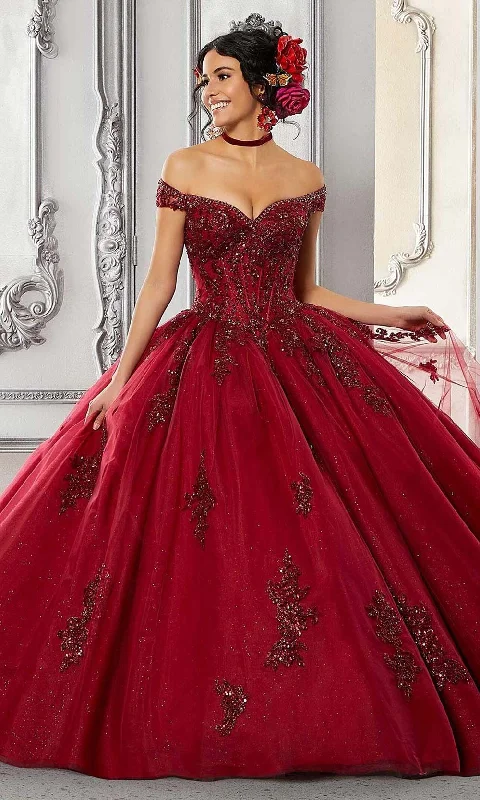 Strapless Women Dress with a Built - in Bra for Comfort and SupportVizcaya by Mori Lee - 60146 Appliqued Off Shoulder Ball Gown