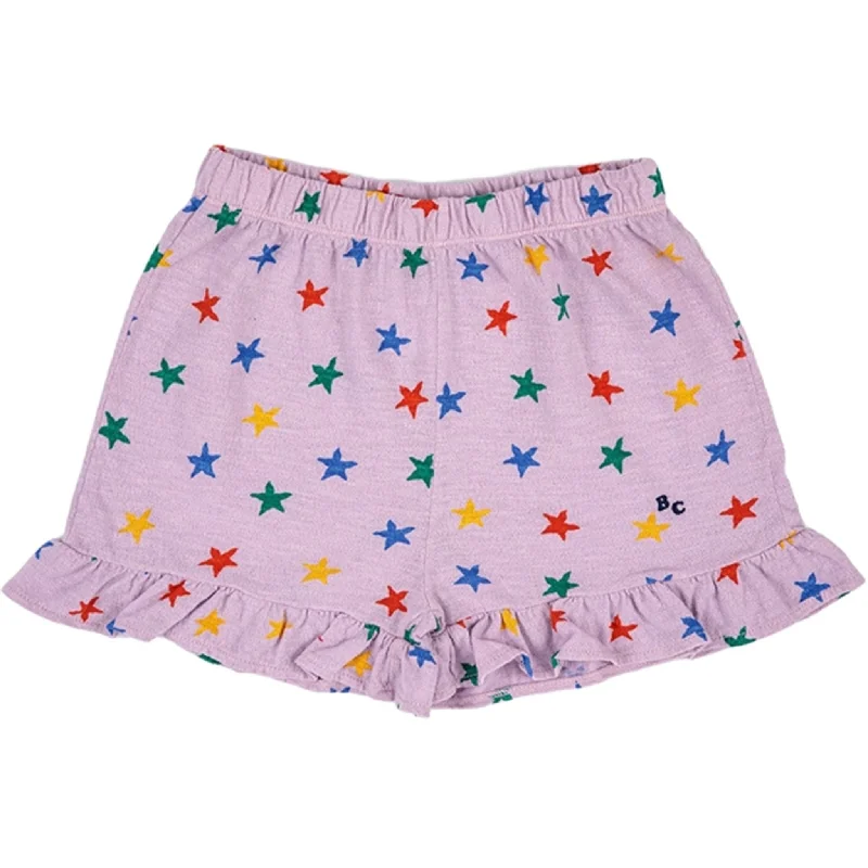 Ruffled Hem Women Shorts to Add a Feminine TouchBobo Choses Lavender Multicolor Stars All Over Ruffle Shorts