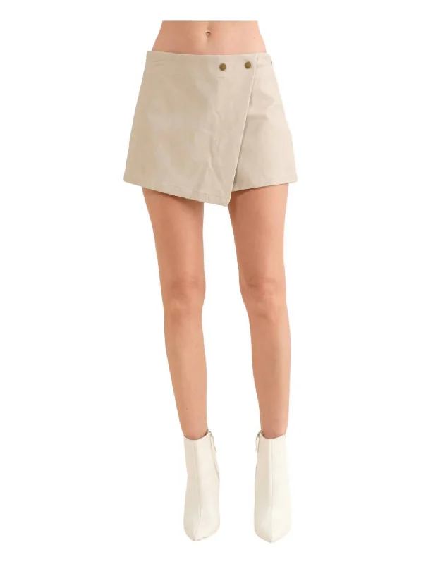 Cargo Women Shorts with Multiple Pockets for FunctionalityEmmy Faux Leather Suede Skort In Beige