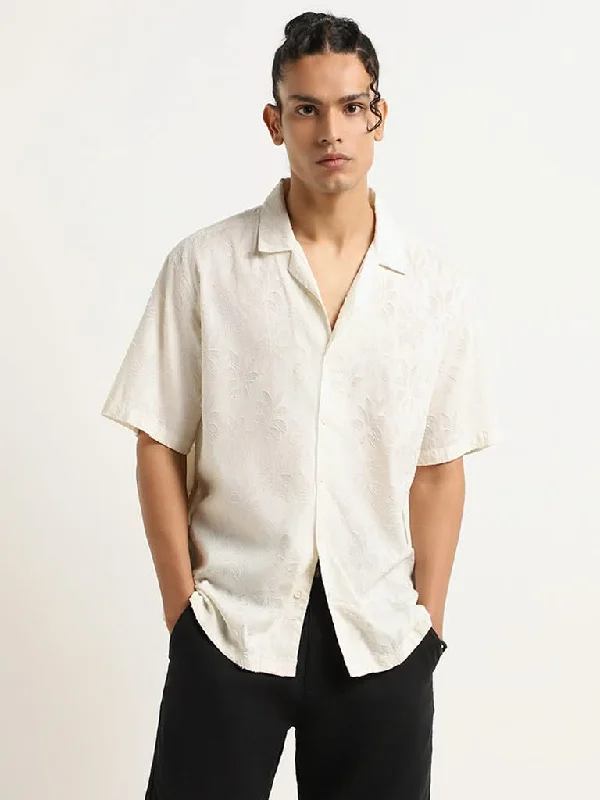 ETA Off-White Self-Patterned Cotton Relaxed Fit Shirt