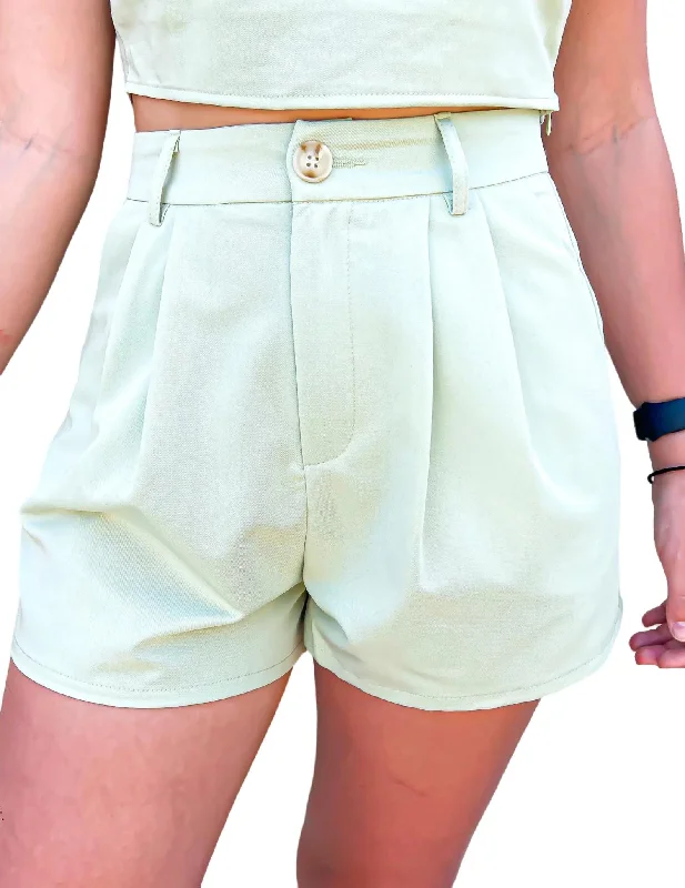 Stretchable Women Shorts for Maximum MobilityPleat Detail Short In Sage